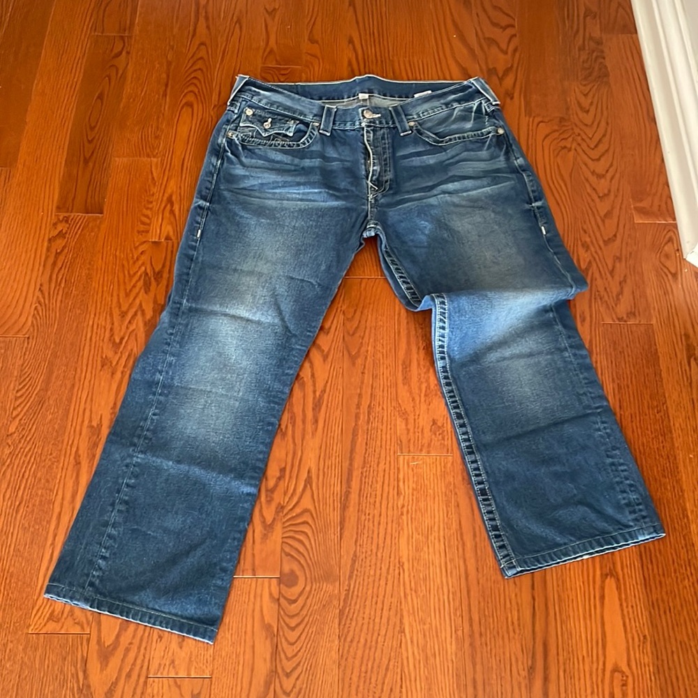 5 pairs of jeans men’s size 38 : true religion, 7 for all mankind  guess Buffalo